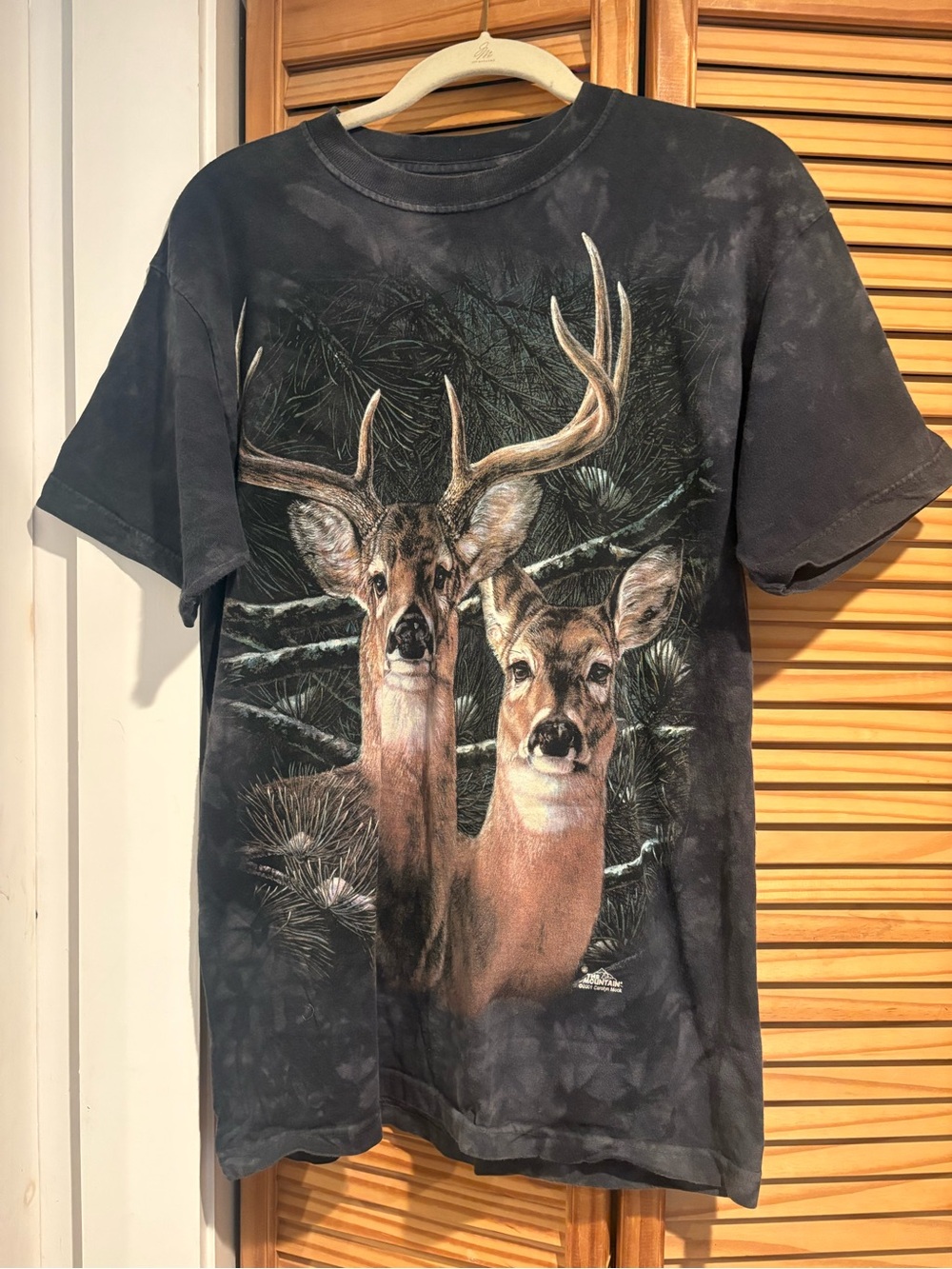 Y2K Nature Deer Black Tie Dye Graphic Short-Sleeve T-Shirt Outdoors Hunting 2001
